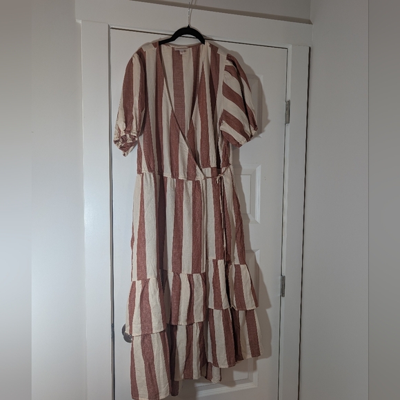 Knox Rose Rust and Cream Tiered Wrap Dress Size XL - Picture 3 of 7